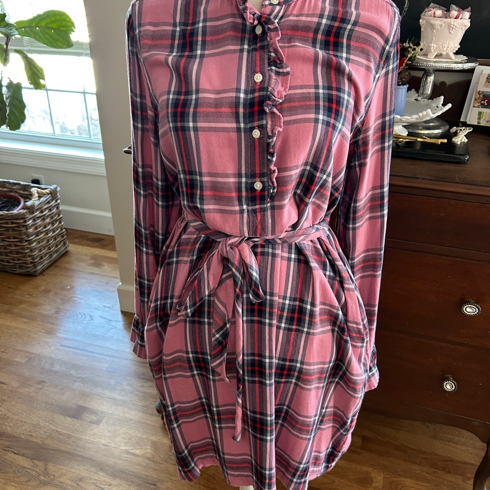 GAP Pink Mini Shirt Dress with Long Cuffed Sleeves and Mandarin Collar